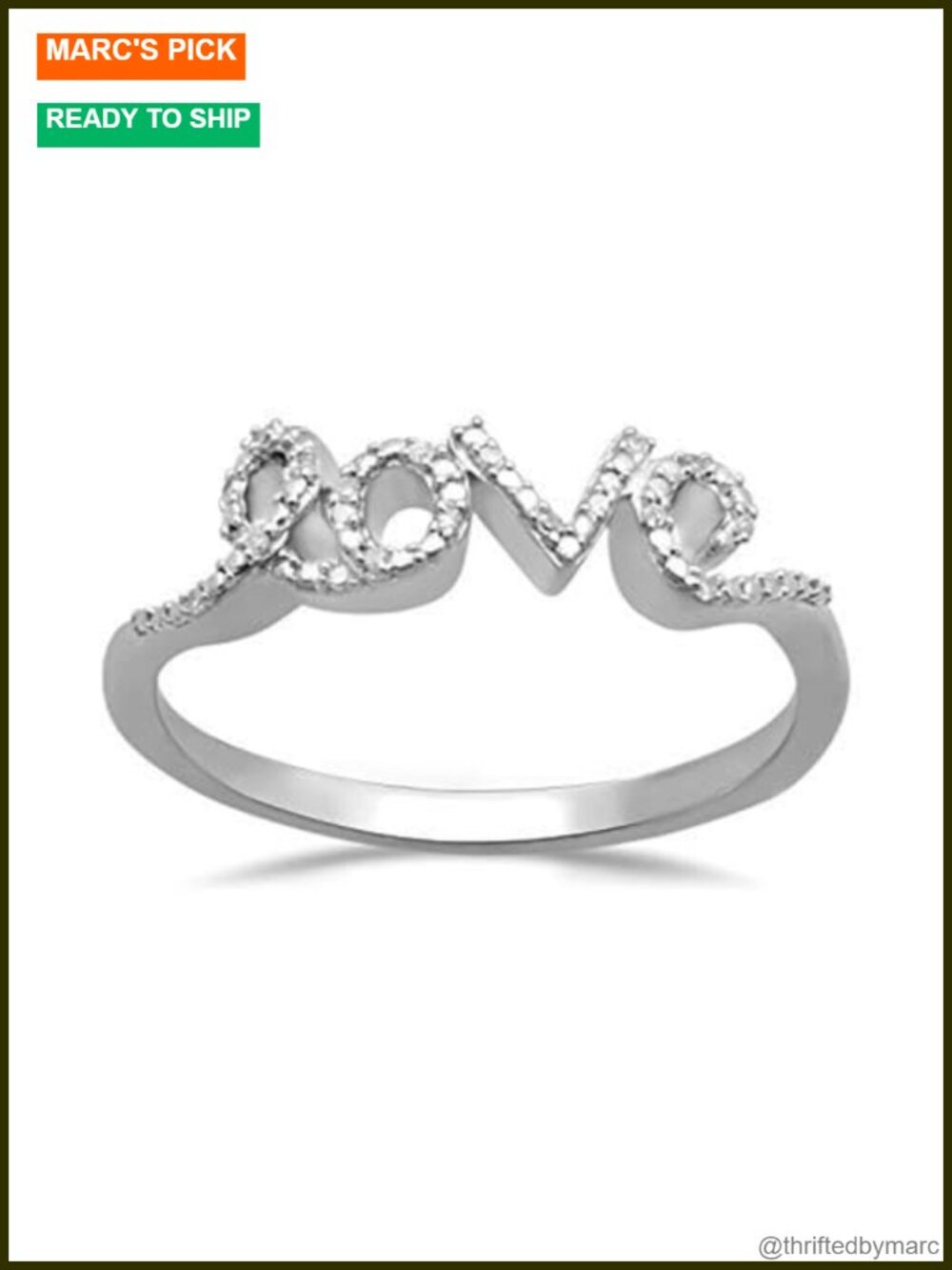 Sterling Silver Love Ring Natural White Diamond Accents Heart Cut-Out Romantic